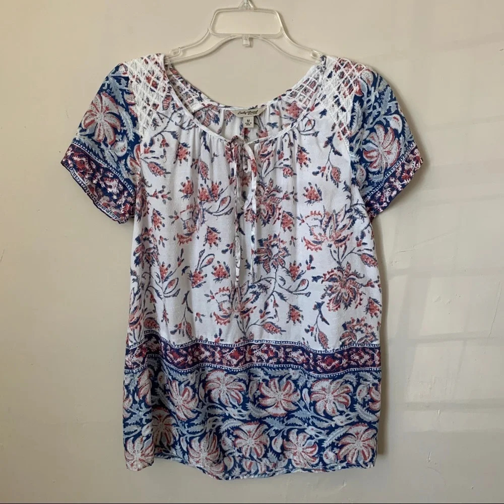 Lucky Brand Floral Short Sleeve Top size M